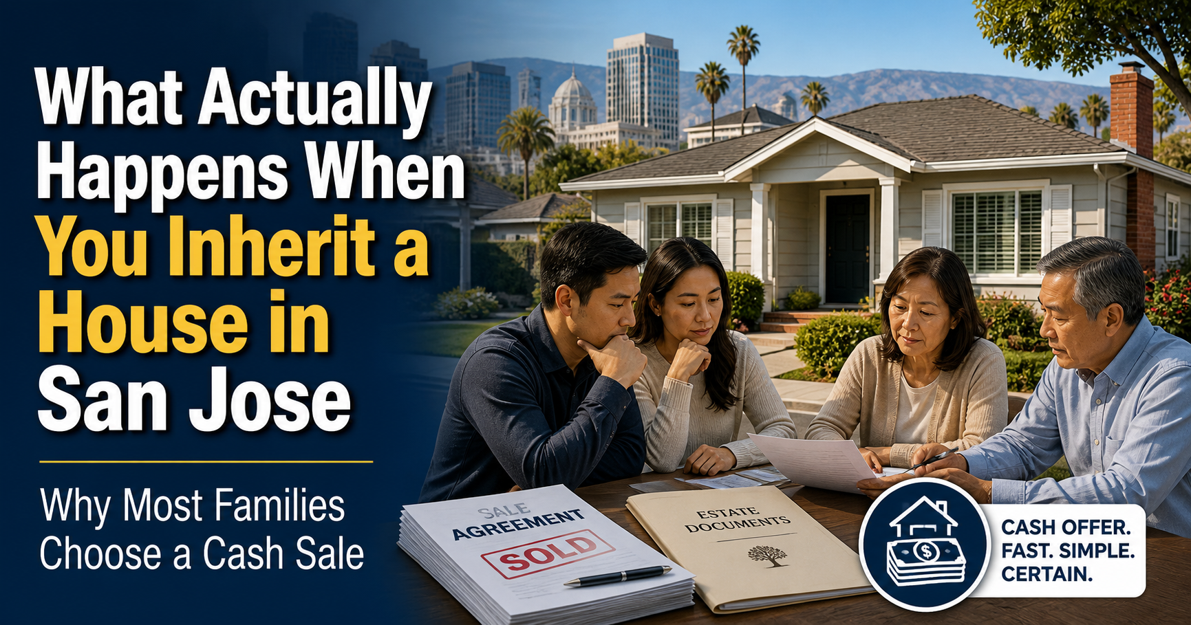 Inherited family home in San Jose, California at sunset, Tru Deal Homebuyers guide to probate and selling