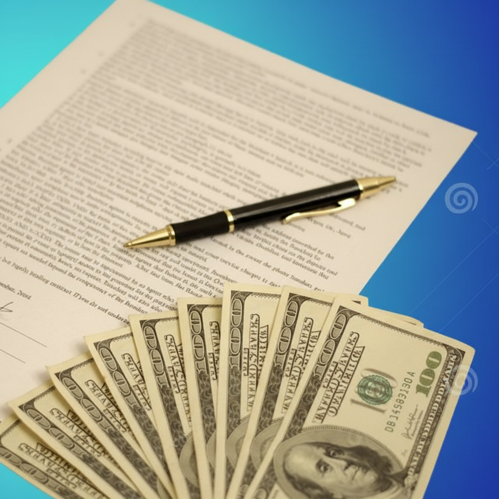 Homeowner signing closing documents for a cash home sale in escrow, Northern California